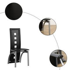 4pcs Dining Chairs – High Back Square Cutout Design, Chrome Legs & PU Leather