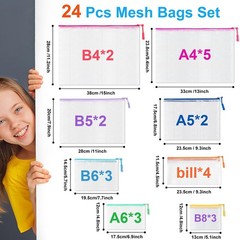 24 Pcs Mesh Zipper Pouch Bags, Plastic Zipper Pouches for Classroom in 8 Size…