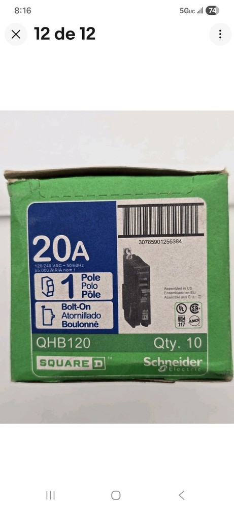 Lot Of 10 Breakers Square D QHB120 1 Pole Circuit Breaker NIB Free Shipping