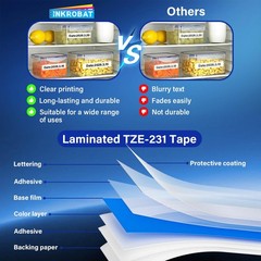 12mm 1/2 Inch x 8m Laminated Label Tape Black On White Fits TZE231 6 PCS