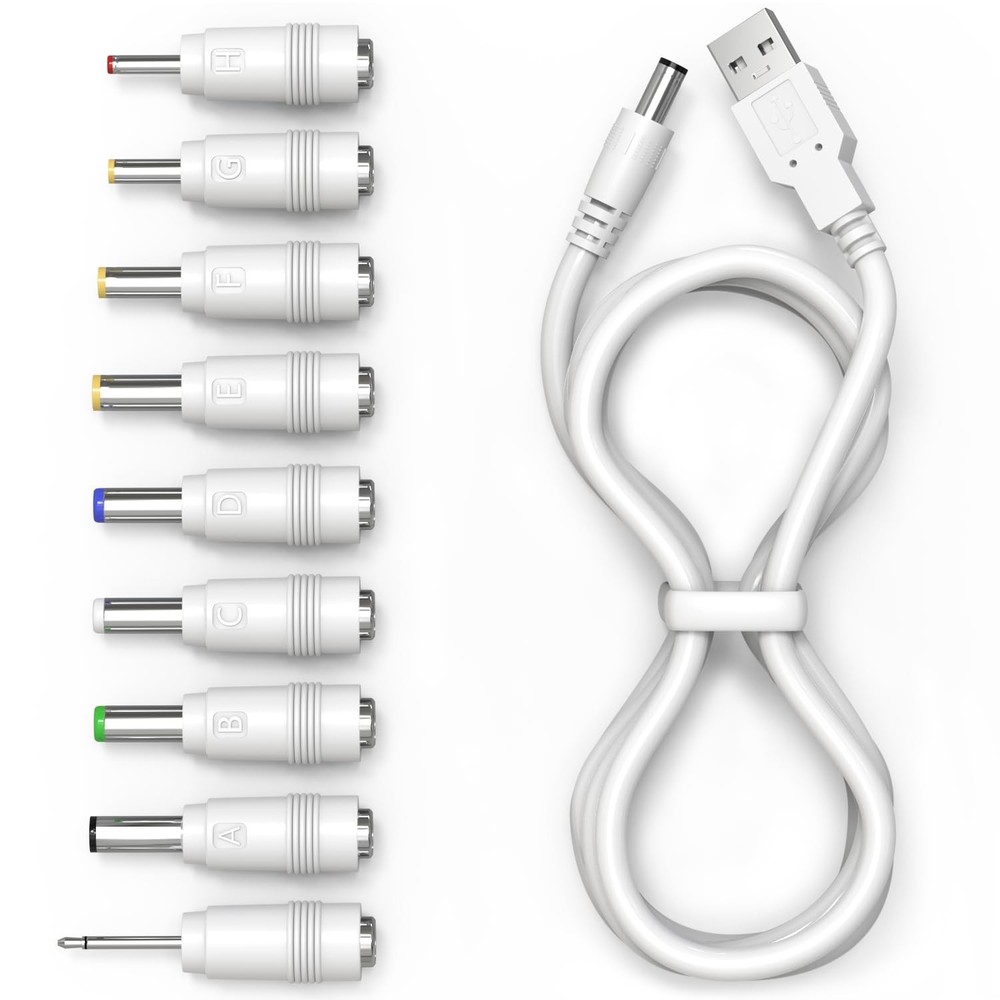 USB to DC 5V Power Cord, Universal DC Plug Jack Charging Cable with 9 Adapter…