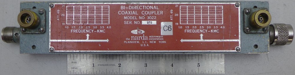 Narda 3022 Dual Directional Coupler, 1.0 to 4.0 GHz, 20 dB – Working #5