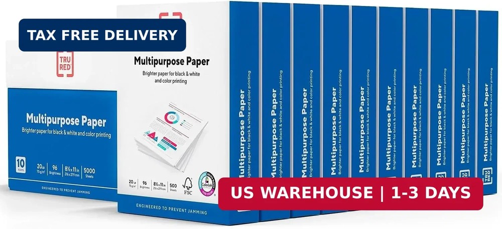 TRU RED Multipurpose Paper 8.5 x 11 Inch 20 lb 96 Bright White, 10 Reams Carton