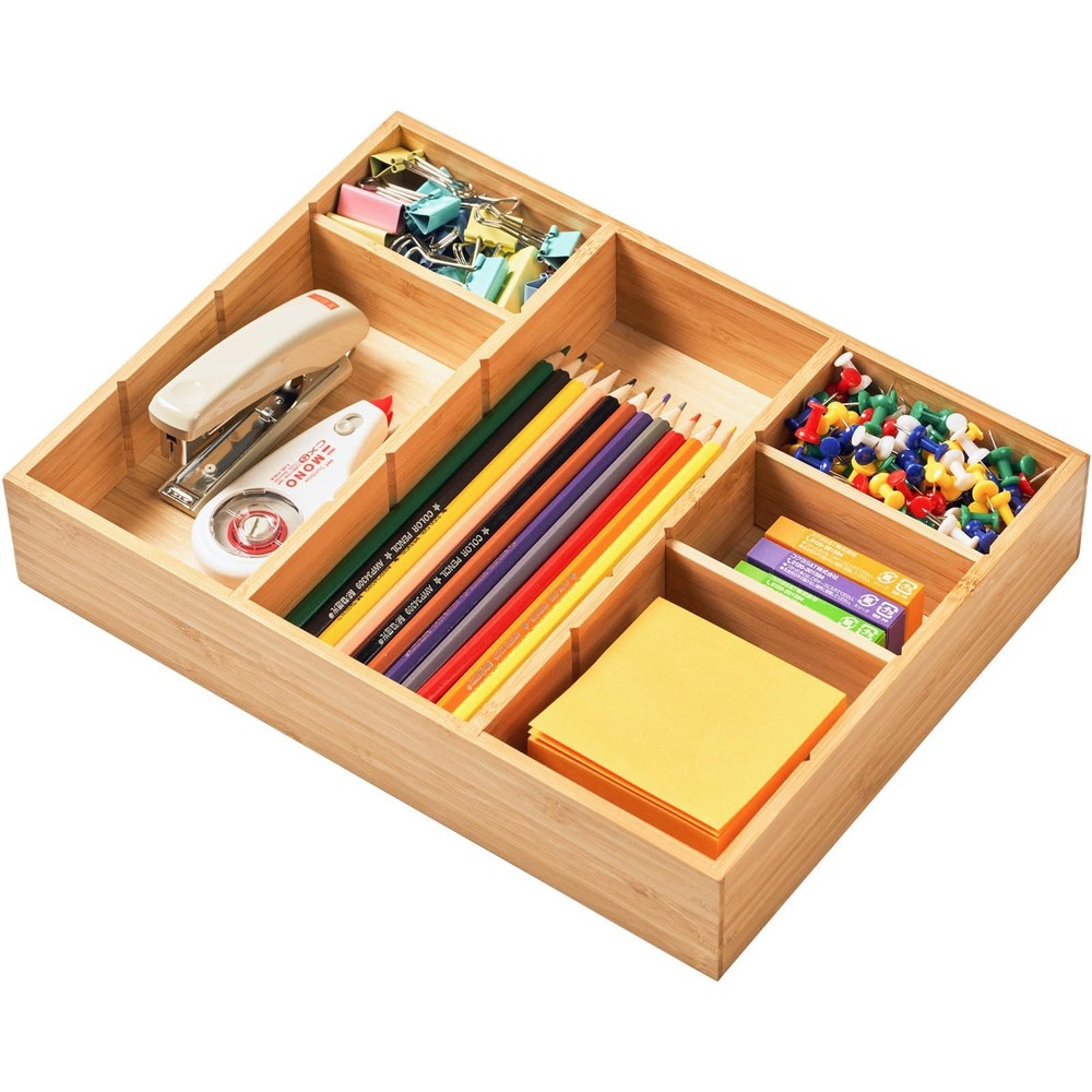Umilife Bamboo Desk Drawer Organizer, Wood Junk Organizer Tray with Adjustabl…