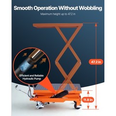 47.2″ Hydraulic Lift Table Manual Double Scissor Lift Cart 500 lbs Non-slip Pad