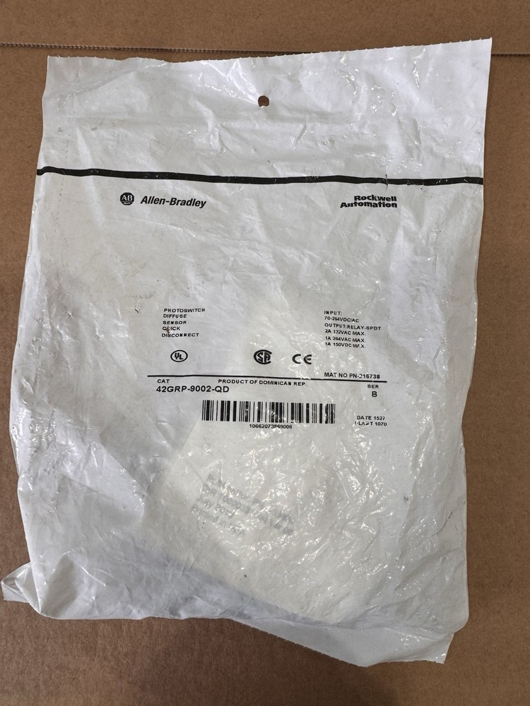NewALLEN BRADLEY 42GRP-9002-QD Photoswitch Diffuse Quick Disconnect 70-264VDC/AC