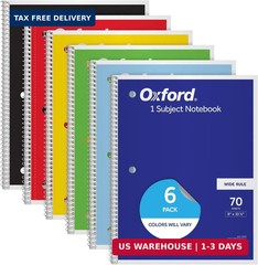 Oxford Spiral Notebooks, 6 Pack, 1 Subject, Wide Ruled Notebooks for School, 8 x