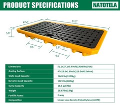 Low Profile 2 Drum Spill Containment Pallet with Drain – 2645 Lbs Capacity