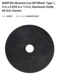 NORTON 66243510627 CutOff Wheel,GeminiFreeCut,3″x.035″x1/4″ 5A921, Box Of 25