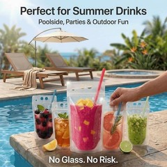 200 Drink Pouches with Straws – Reclosable for Parties