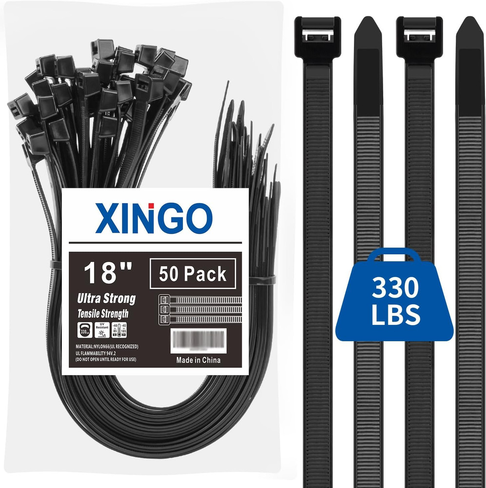 18 Inch Black Large Zip Ties Heavy Duty 50 Pack, 330 LBS Ultra Exclusive Strong