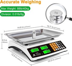 Price Computing Scale 88lb/40kg Commercial Food Scale for Produce Meat with Stai