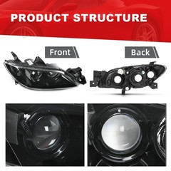 Mazda 3 Headlight Pair Sedan 2004 2009 Motux Black Clear Lens Assembly