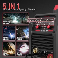 MIG Welder, 205A,110/220V, Gas/Gasless/Lift TIG/Stick 3 in 1 Welding Machine