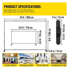 8x10Ft Banner Stand Heavy-Duty Backdrop Stand Telescopic Adjustable Repeat Step