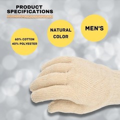 Men’s Size – Cotton Blended String Knit Gloves – Tan – 12 Pairs