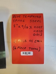 Blue Tempered Spring Steel 5″ x 9/16 X 0.007 / 0.010″ / 0.012″ 2 Of Each Piece