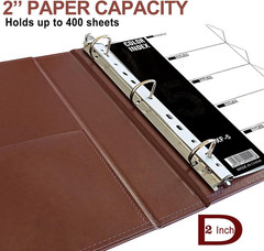 Large 2 Inch D-Ring 3 Ring Binder, Faux Leather, Coffee | Faux leather inside an