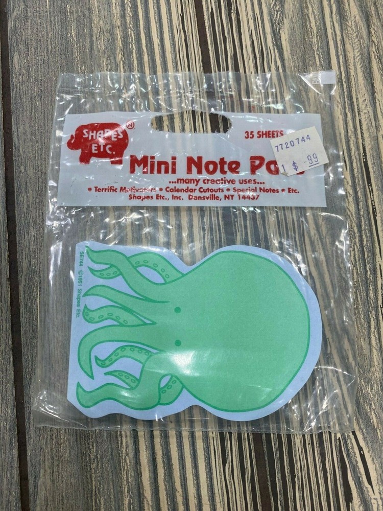 Vintage Shapes Etc Mini Notepad 35 Sheets 1991 Octopus
