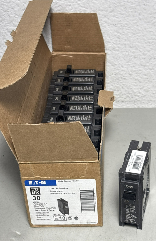(10) EATON BR130 Circuit Breakers 30 AMP One (1) Pole Type BR – New Box of 10