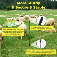 Electric Fence Netting 164ft x 42in Portable Livestock Goat Sheep Cattle