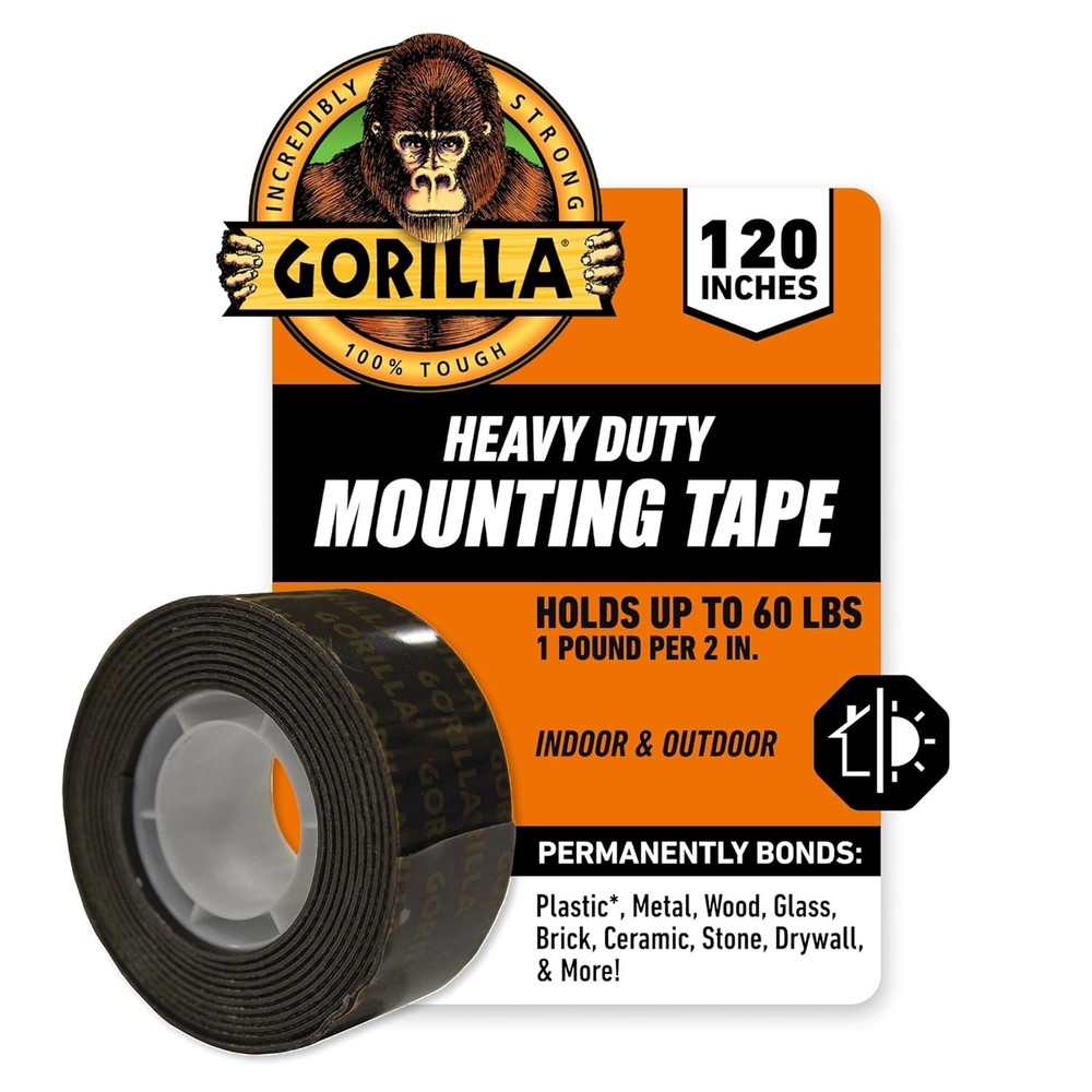 Gorilla Heavy Duty Double Sided Mounting Tape, Black Tape, 1″ X 120″ (Pack of 1)