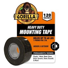 Gorilla Heavy Duty Double Sided Mounting Tape, Black Tape, 1″ X 120″ (Pack of 1)