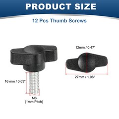12 Pcs M6 x 16mm Tee Thumb Screws, 27mm Width Carbon Steel Tee Wing Knobs Screws