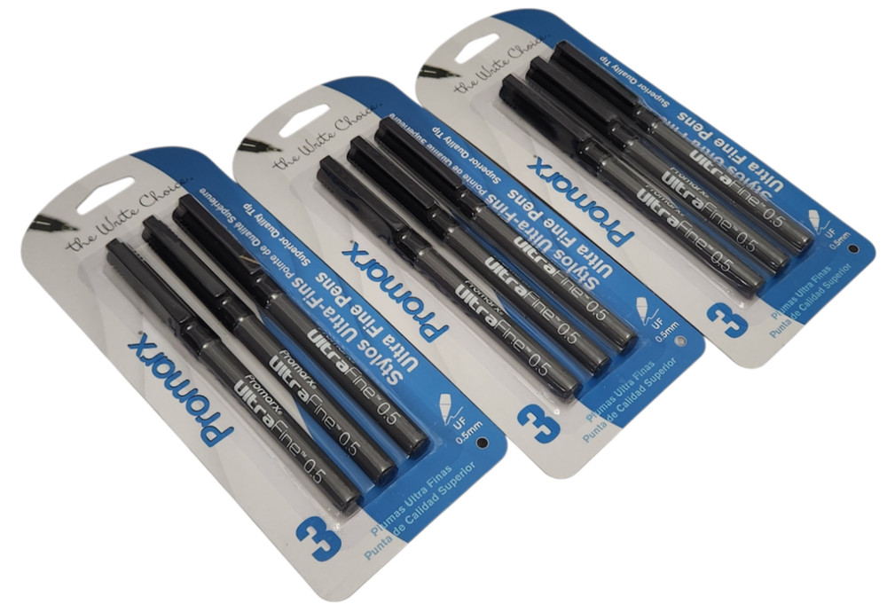 3 PACKS 9 PENS Promarx® ULTRA FINE PENS PRECISE AND VIVID LINES BLACK INK 0.5mm