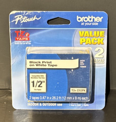 Brother Genuine P-touch TZE-2312PK Tape, 1/2″ Tape, Black on White – 2 Pack, NEW