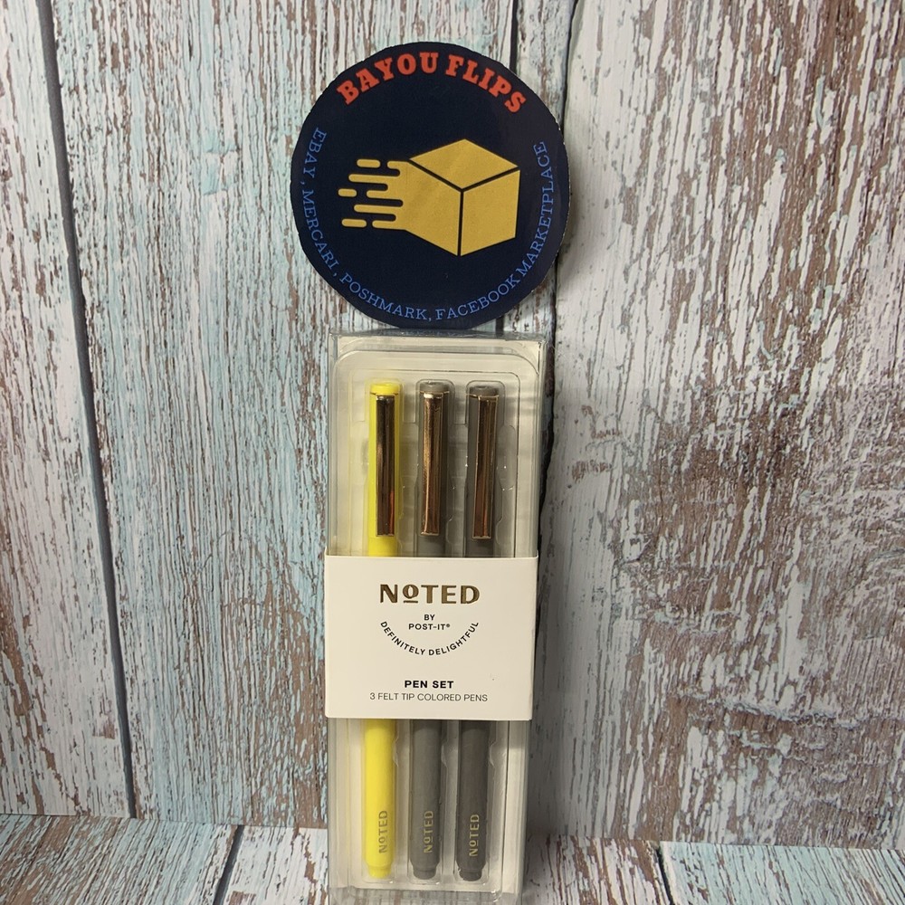 Noted By Post-It 3CT Yellow/Gray/Charcoal Felt Tipped Colored Pen 3ct