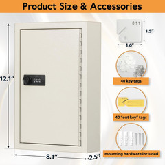 Key Storage Lock Box with Code, Locking Key Cabinet, 40 Key Holder Wall Mount wi