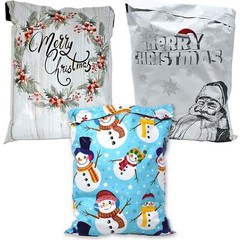 10×13 Merry Christmas Combo! Santa, Snowmen and Wreath Poly Mailers, Festive Gra