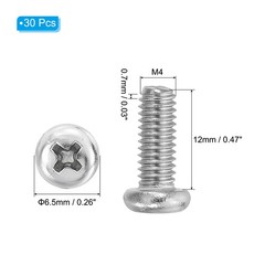30Pcs Phillips Pan Head Screws M4-0.7 x 12mm 304 Stainless Steel Screw