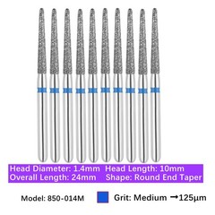 Vakker Dental Round End Taper FG Diamond Bur 850-014M Medium 10/pk