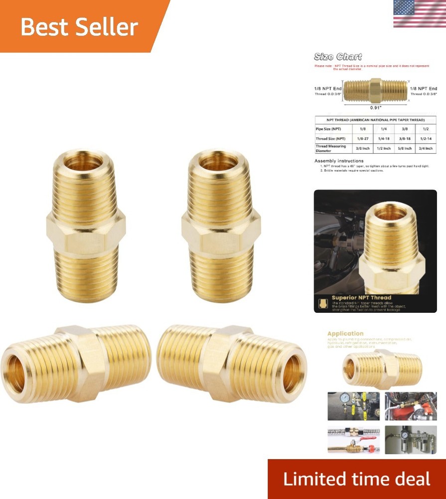 1/8 NPT Solid Brass Hex Nipples – 4 Pieces for Durable Connections