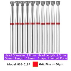 Vakker 10pc Dental 805-018F Fine FG Diamond Burs Friction Grip Inverted Cone Bur
