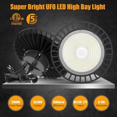 4Pack 200W-30000LM LED High Bay Light with US Plug Cable UFO Light for Warehouse