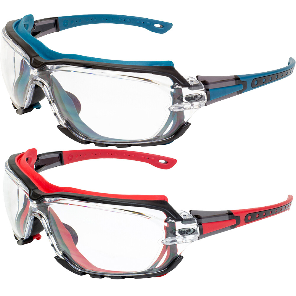 2 Pairs of Global Vision Octane Safety Glasses Blue + Red Gaskets Clear Lens
