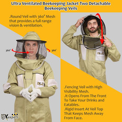 Ultra-Ventilated Polycotton Beekeeping Suit for Men & Women with Gloves & Two Be