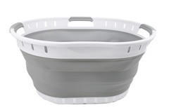SAMMART 25L (6.6 gallon) Collapsible Plastic 19.8″ x 14.7″ x 10″, White/Grey