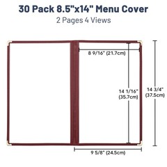WeChef 30 Pack Restaurant Menu Covers 8.5″x14″ Double Fold 2 Pages 4 Views Cafe