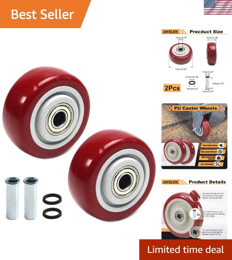 Universal Fit 2Pcs 3-Inch PU Caster Wheels – Ideal for Trolleys and Workbenches