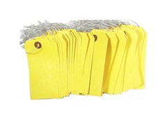 100 of 4 3/4″ x 2 3/8″ Yellow Inventory Tags with ELASTIC Stretchable String