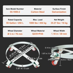 VEVOR 2PCS 55 Gal Drum Dolly Heavy Duty Barrel Cart 1000lbs with Swivel Casters