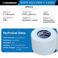 White Vapor Barrier Tape – 4″ x 60 Yd, 9 Mil Polyethylene – USA Made – Sandbaggy