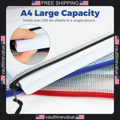 Charmount A4 Mesh Zipper Pouch Bags 10 Pack Waterproof Plastic Document