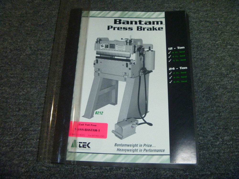 Atek Bantam B212 B412 B512 B224 B424 B624 Press Brake Owner Operator Manual