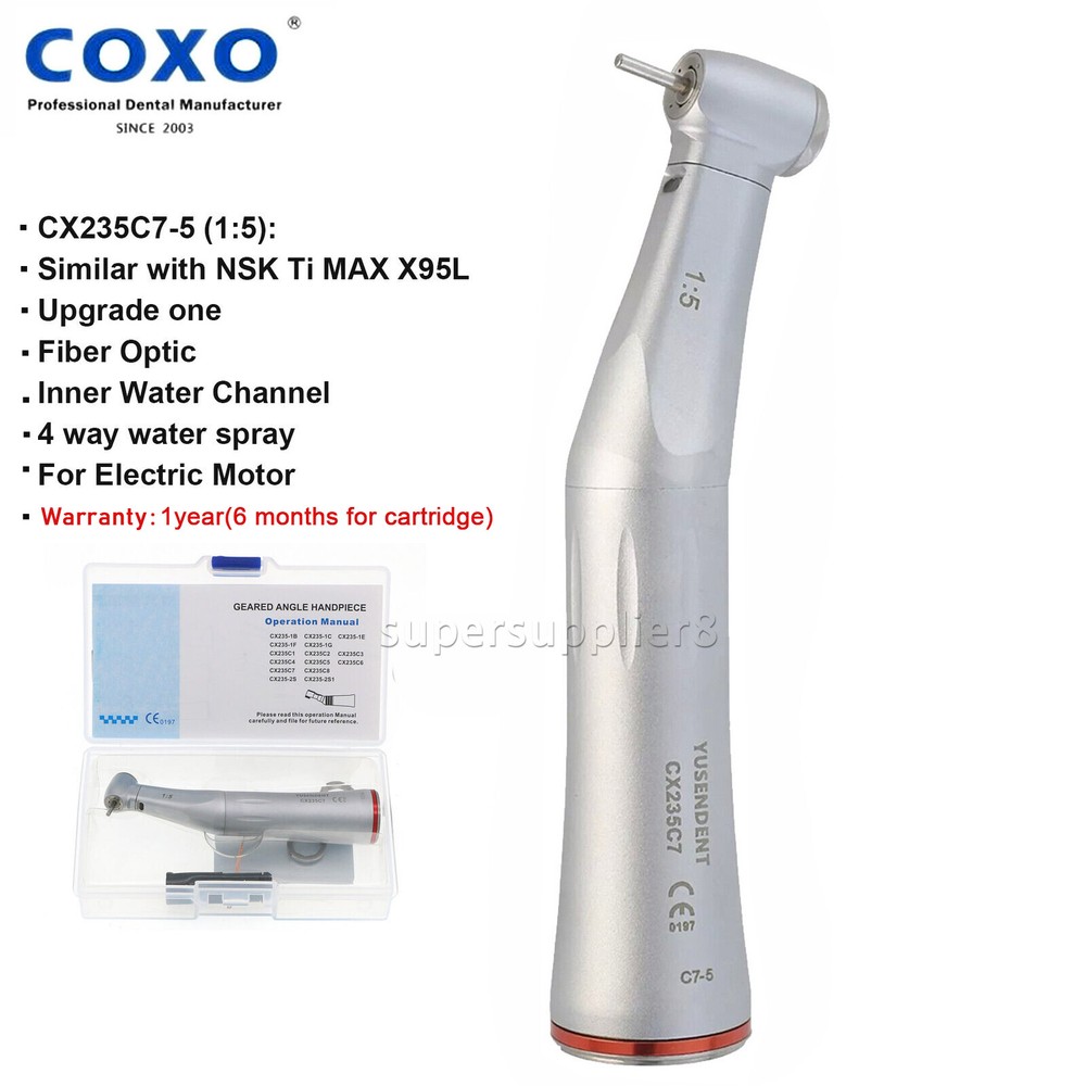 COXO Dental 1:5 Fiber Optic Electric Handpiece Contra Angle High Speed CX235C7-5