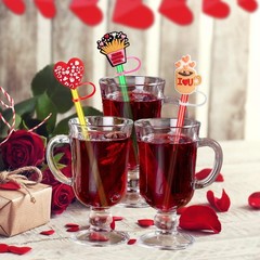 24 PCS Valentine’s Day Straw Toppers, 8mm Heart 6-8mm, Red, Pink, White